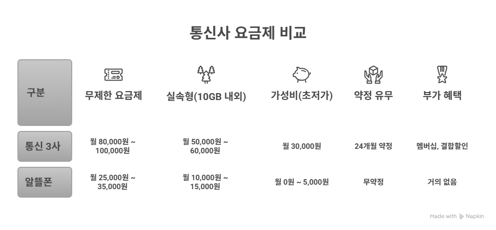 알뜰폰 요금제와 일반 통신사 비교
